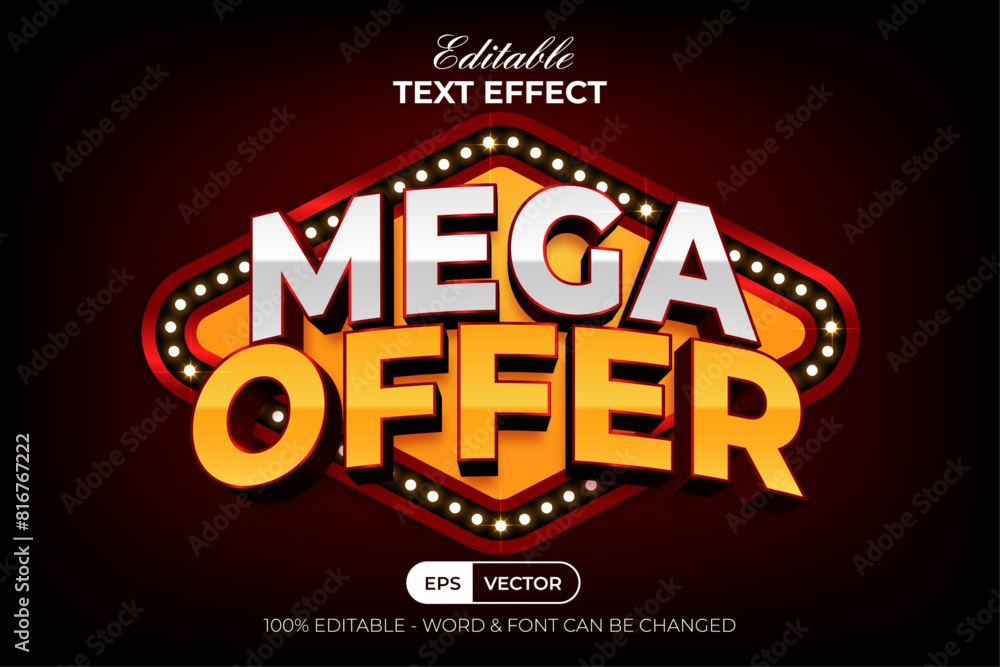 Aufkleber mega offer text effect 3d curved modern style. editable text effect.