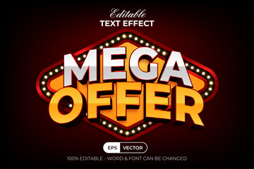 Mega Offer Text Effect 3D Curved Modern Style. Editable Text Effect.