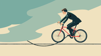 Businessman riding bike one wheel on a rope Vector style