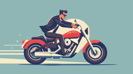 Businessman riding red motorcycle Flat design Vector