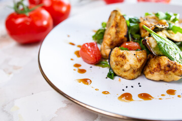 Grilled Eggplant and Spinach Salad with Juicy Tomatoes