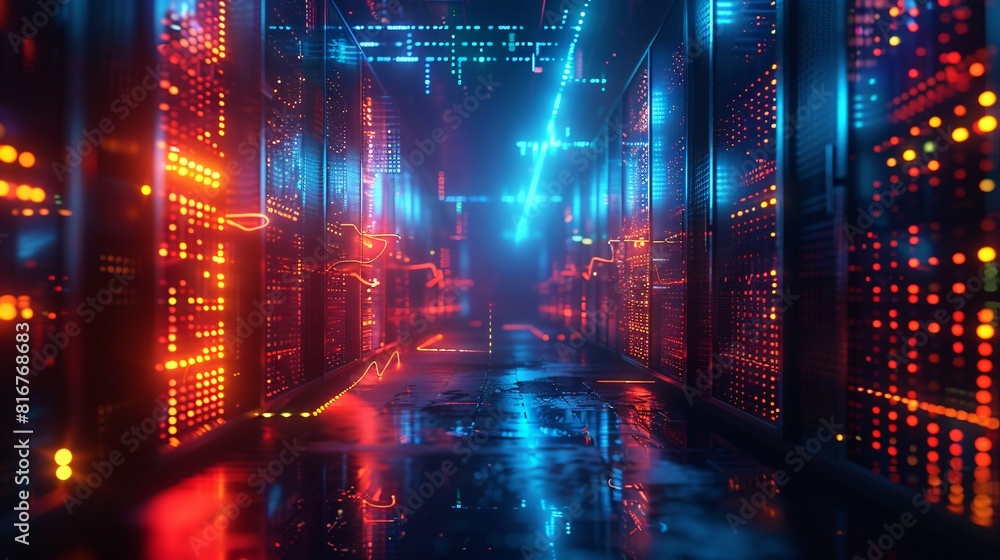 Poster abstract technology background. futuristic data center. artificial intelligence. 3d rendering.