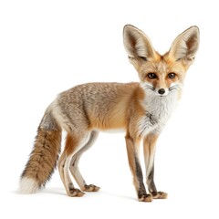 Fototapeta premium Fennec Fox standing side view isolated on white background, photo realistic.