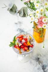 Chia Seed Pudding with Fresh Fruit on Marble Table