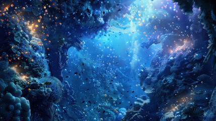 Obraz premium Discover the hidden wonders of the deep sea in our vast undersea collection, where bioluminescent creatures, bizarre deep-sea fish, and otherworldly landscapes await exploration.