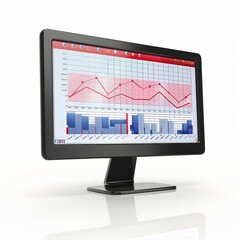 Photo of Computer Monitor with Graph, symbolizing data analysis ,isolated on white background