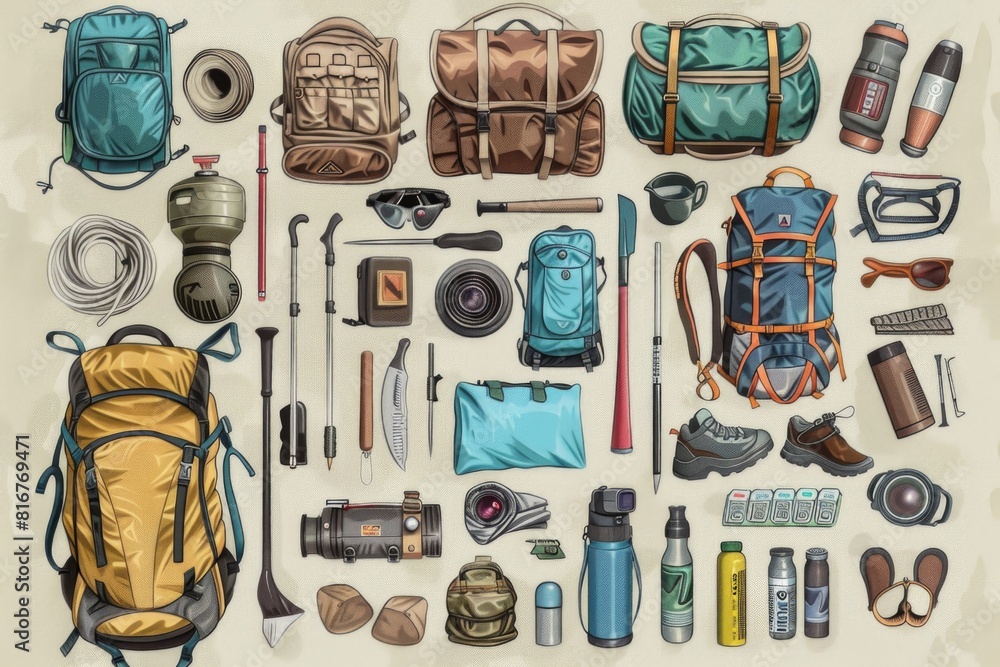 Poster assorted items displayed on a table, suitable for various projects