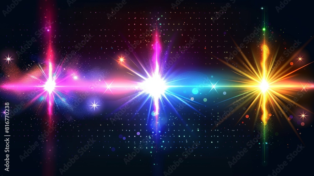 Aufkleber several neon light flashes isolated on a transparent background, showing shimmering sparkles and par