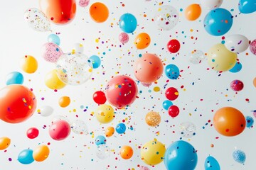 Colorful balloons gracefully floating in the air against a white background