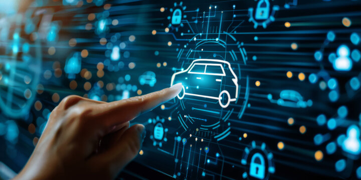 Vehicle security concept - the technology of the application on a smartphone to connect the system - Powered by Adobe