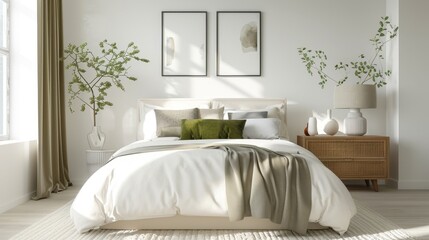 Cozy Bedroom with Beige and White Decor, Modern Rustic Style, Inviting and Comfortable Interior, Ideal for Home Decor and Lifestyle Publications
