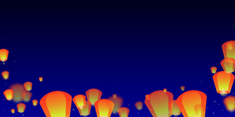 Sky lanterns floating in the night sky.