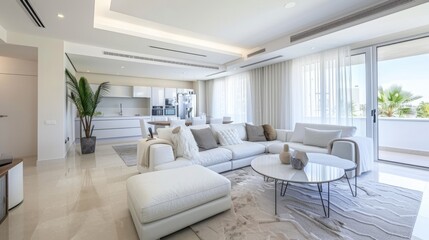 Fototapeta premium Modern Kitchen with White and Light Grey Decor, Sleek and Contemporary Interior, Ideal for Home Decor and Culinary Blogs