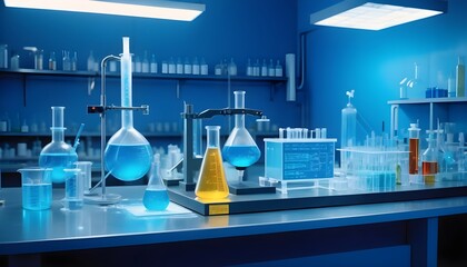 The materials and equipment on the workbench reflect a biology or chemistry experiment conducted in a laboratory