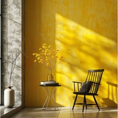 Cozy Corner with Yellow Wall and Black Chair, Modern Minimalist Design for Home Decor and Lifestyle Photography