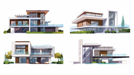 Modern houses villas exteriors Four. Residential building