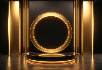 Present your product in gold and black marble colors. A luxurious place.