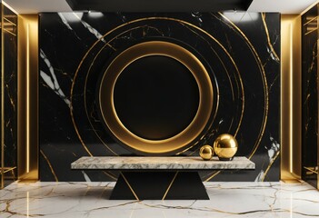 A luxurious place to present your product in gold and black marble colors