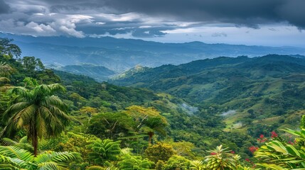 lush tropical rainforest, with dense canopy covering the landscape