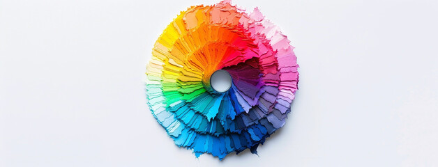 master palate paint color wheel with different colorful geometric swatches in a rainbow color tones in a circle   