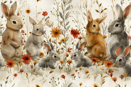  small rabbit folktale book theme  background, watercolor ilustration 