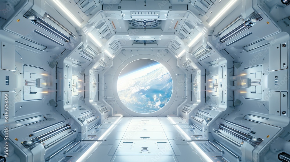 Aufkleber the interior of a white space station in the future is futuristic and sci-fi, with a futuristic door