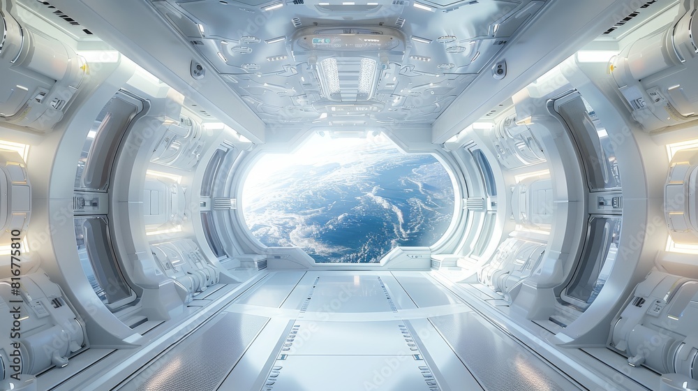Aufkleber the interior of a white space station in the future is futuristic and sci-fi, with a futuristic door