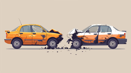 Car before and vehicle after repair Car accident Vector