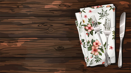 Napkins with cutlery and floral decor prepared for ta