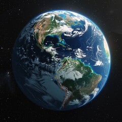 A blue and green planet with the continents of North America and South America