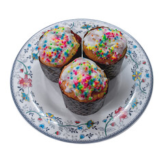 Easter cakes on a plate isolate on a white background close-up.