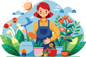 Flat illustration of a female professional gardener, vector illustration.
