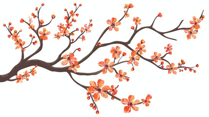 Orange cherry blossom Japanese tree. Blossomed sakura