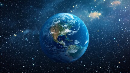 Obraz premium A blue and green planet with the continents of North America and South America