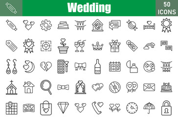Wedding Icons Set. Editable Stroke. Pixel Perfect
