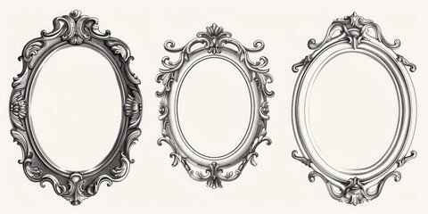 A set of three ornate oval mirrors suitable for interior design projects