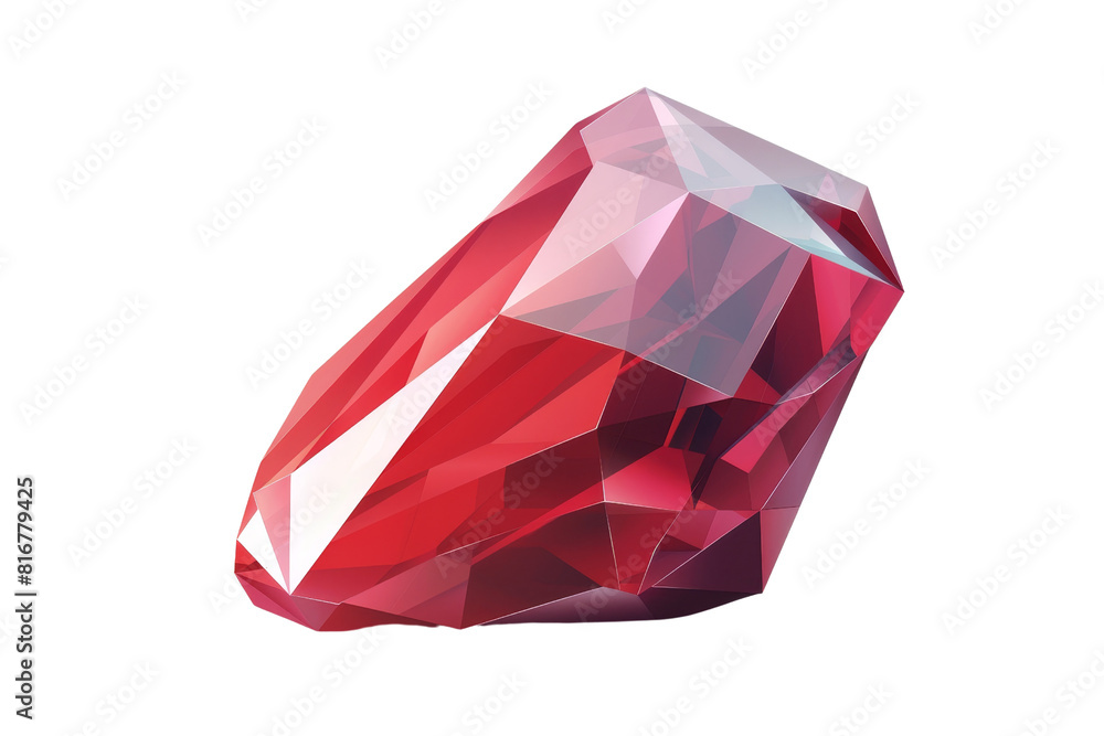 Poster a red crystal is shown in a transparent background. the crystal is a rough, jagged shape with a poin