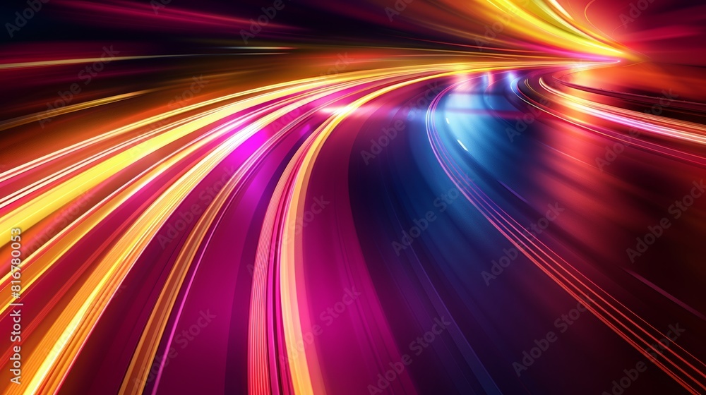 Poster an accelerated line effect on a speed motion light background. dynamic road movement with red, yello