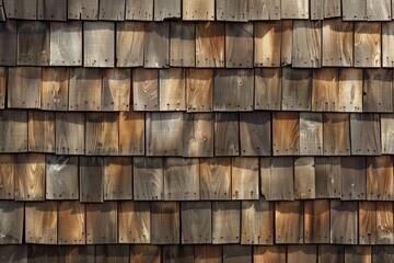 Detailed view of a wooden shingled roof, suitable for construction or renovation concepts
