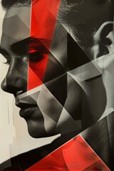 AI generated illustration of a portrait of a young man's face fragmented by bold geometric shapes