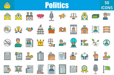 Politics Icons Set. Editable Stroke. Pixel Perfect