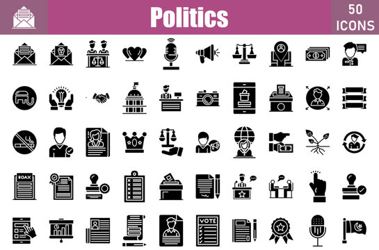 Politics Icons Set. Editable Stroke. Pixel Perfect