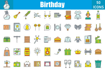 Birthday Icons Set. Editable Stroke. Pixel Perfect
