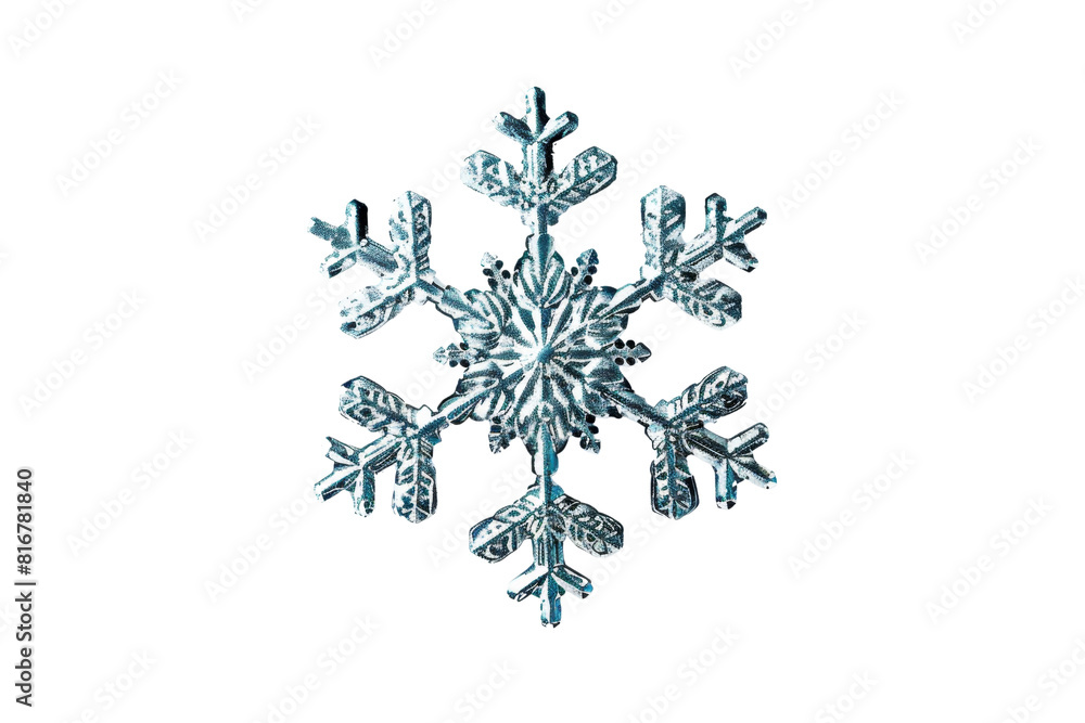 Poster a snowflake is shown in a transparent background. the snowflake is made of ice and has a very intric