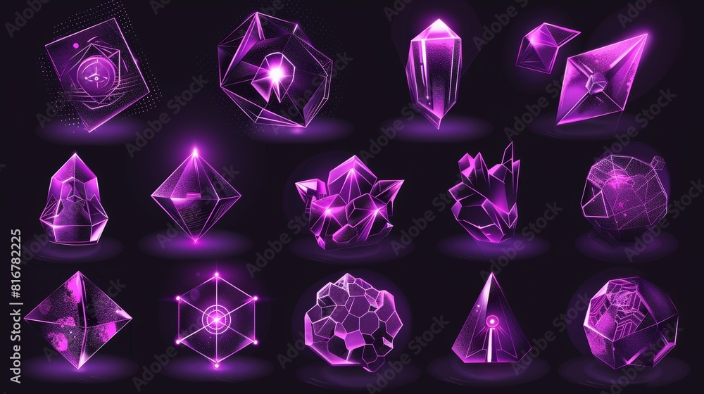 Poster the y2k white purple abstract grid shape is a modern illustration set of bright 3d wireframe geometr