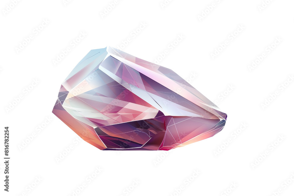 Poster a large, pink crystal is shown on a transparent background. the crystal is cut into a triangular sha