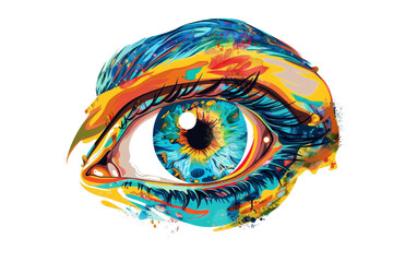 Fototapeta premium A colorful eye with a rainbow colored iris. The eye is the main focus of the image, and the colors of the iris and the frame create a vibrant and lively atmosphere