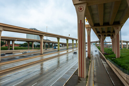 Transportation overpass bridges over highway in Richardson, Dallas Metro area, Texas