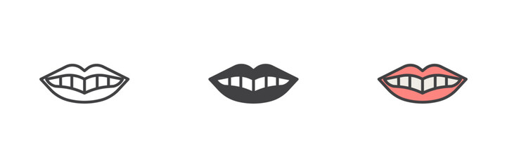 Smile mouth with white teeth different style icon set