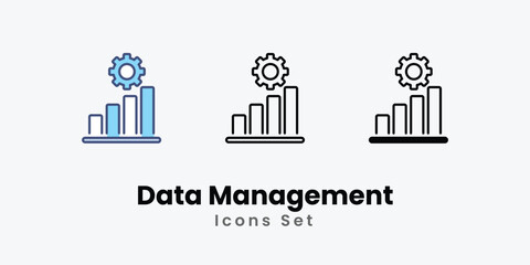 Data Management Icons thin line and glyph vector icon stock illustration